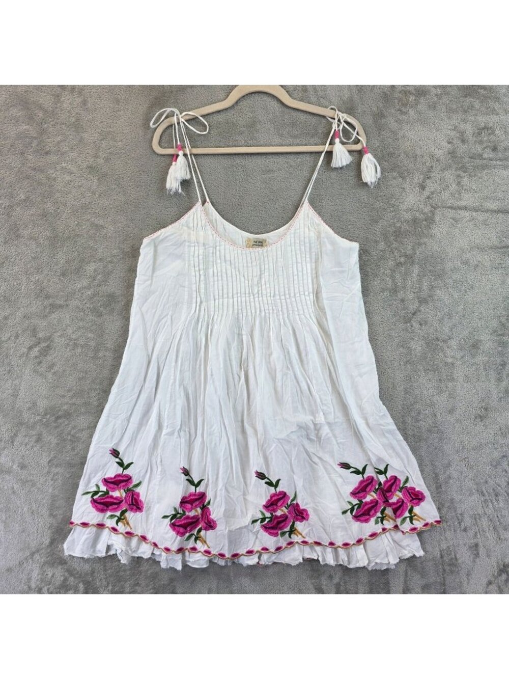 Natural Impressions Dress Womens L White Embroidered Floral Sundress Boho